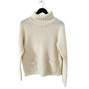 Carducci Cream Cable Knit Chunky Turtleneck Pullover Sweater